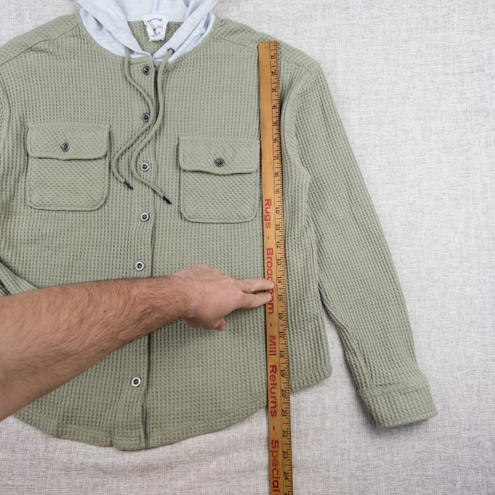 Hippie Rose Juniors Hooded Waffle Knit Button Shacket Sage Green Size S - Picture 6 of 8